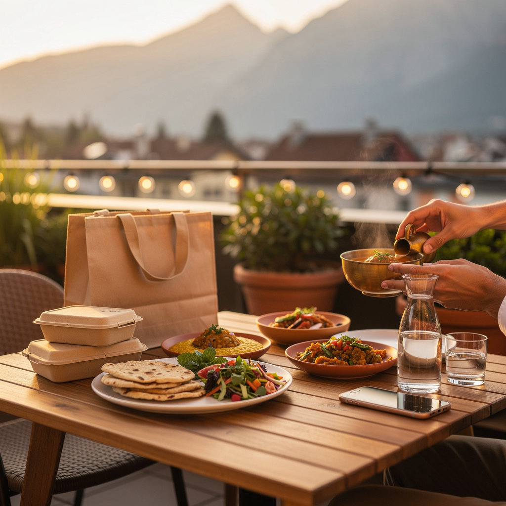 Chez Chander beautiful terrace seating dining experience Sion Switzerland vegetarian restaurant